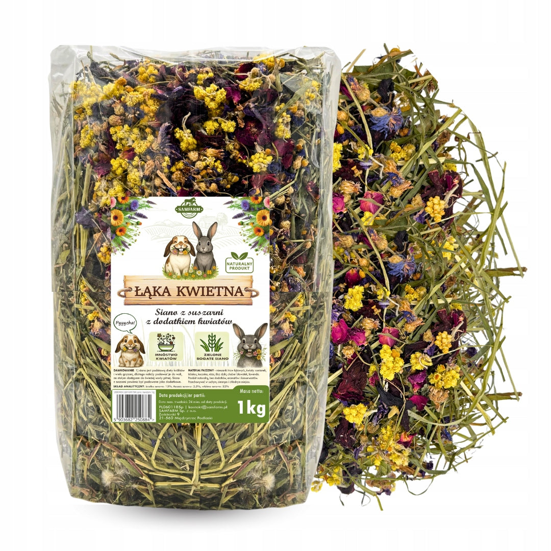 SAMFARM Flower Meadow Hay from Dryer with Flowers Hay for Rabbit 1kg