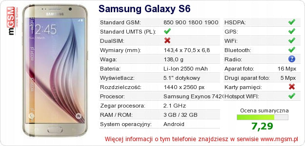 SAMSUNG GALAXY S6 G920F PHONE WHITE Color white