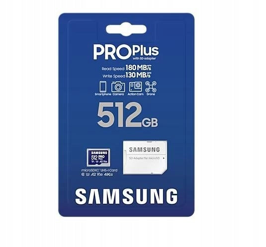 SAMSUNG PRO Plus 512GB microSD Card UHS-I U3 Full HD 4K UHD 180MB/s Read