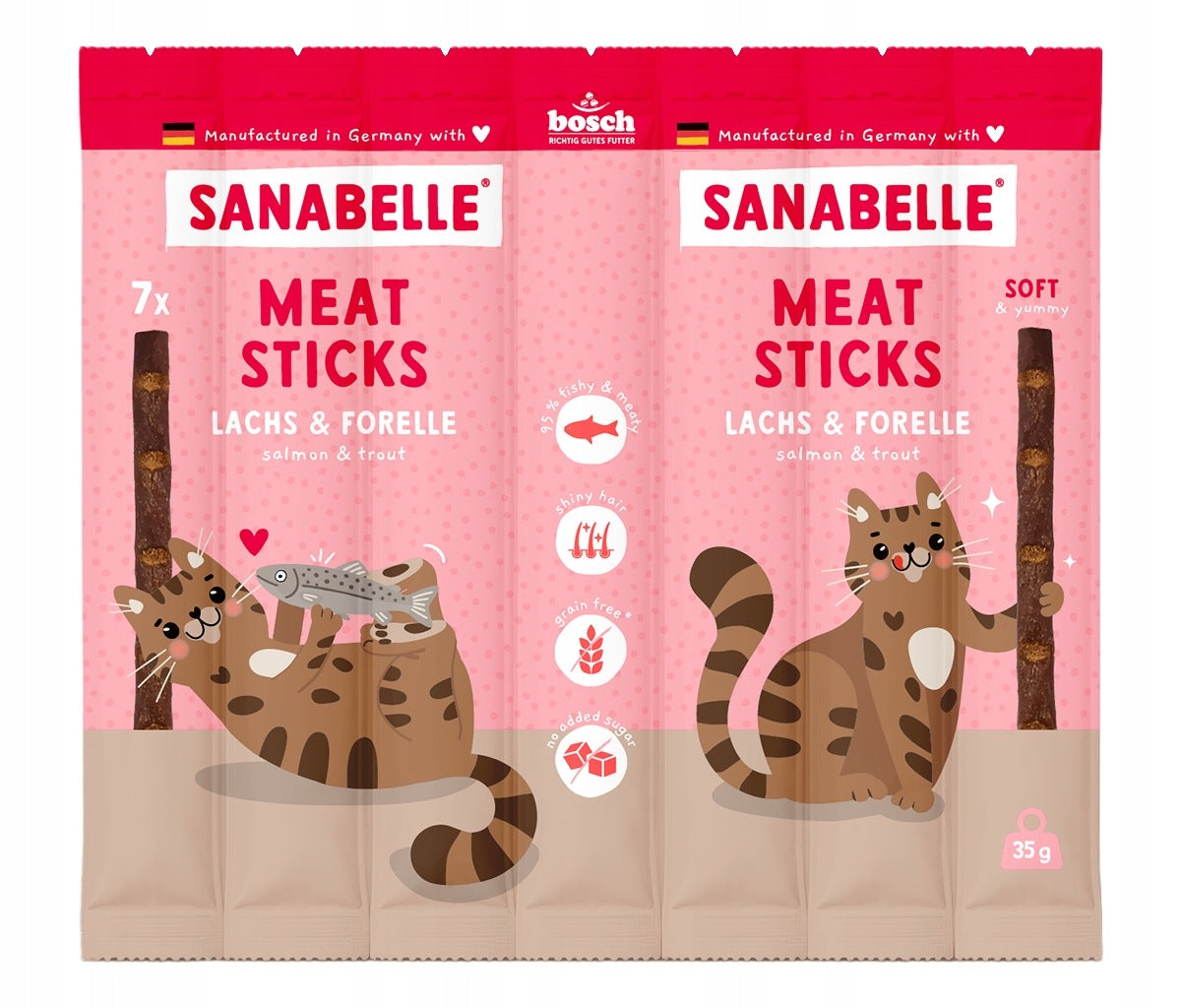 SANABELLE MEAT STICKS SOFT KABANOSY CAT TREAT SALMON TROUT