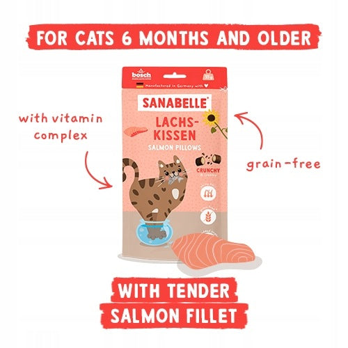SANABELLE SALMON PILLOWS CRUNCHY CAT TREAT WITH SALMON AND SWEET POTATOES Manufacturer code 4015598026970