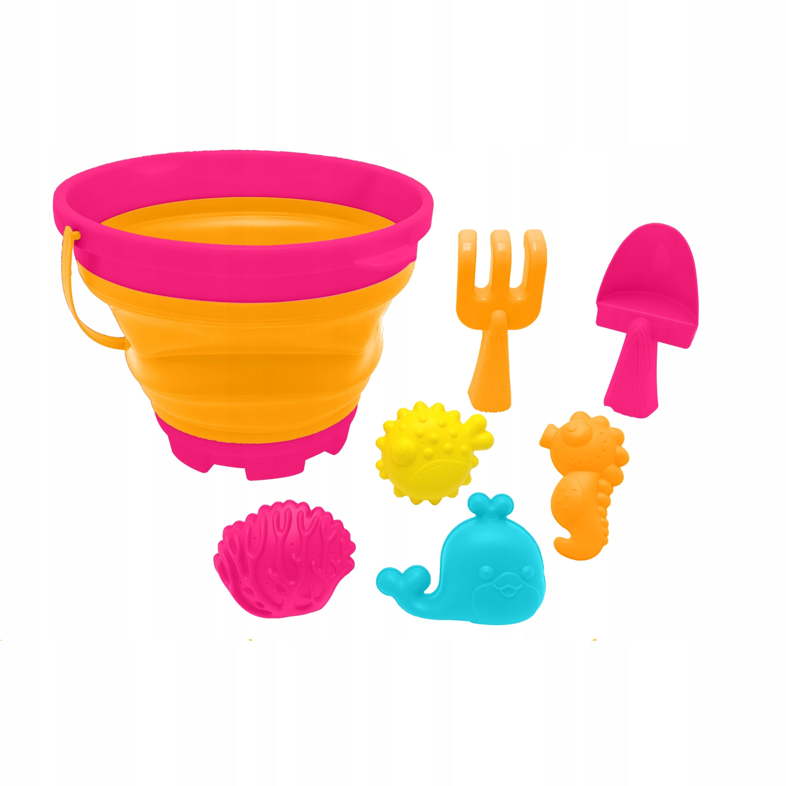 SAND TOY SET COLORFUL BUCKET FOLDING MOLDS SPATULA RAKE EAN (GTIN) 5906063032093