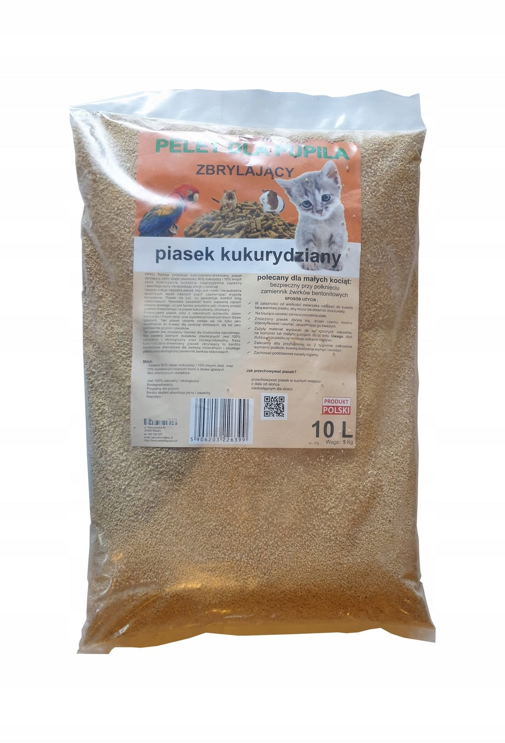 SAND for litter box CORN CLUMPING VERY FINE CAT LITTER 10L Trade name Piasek dla kota kukurydziany zbrylający 10L