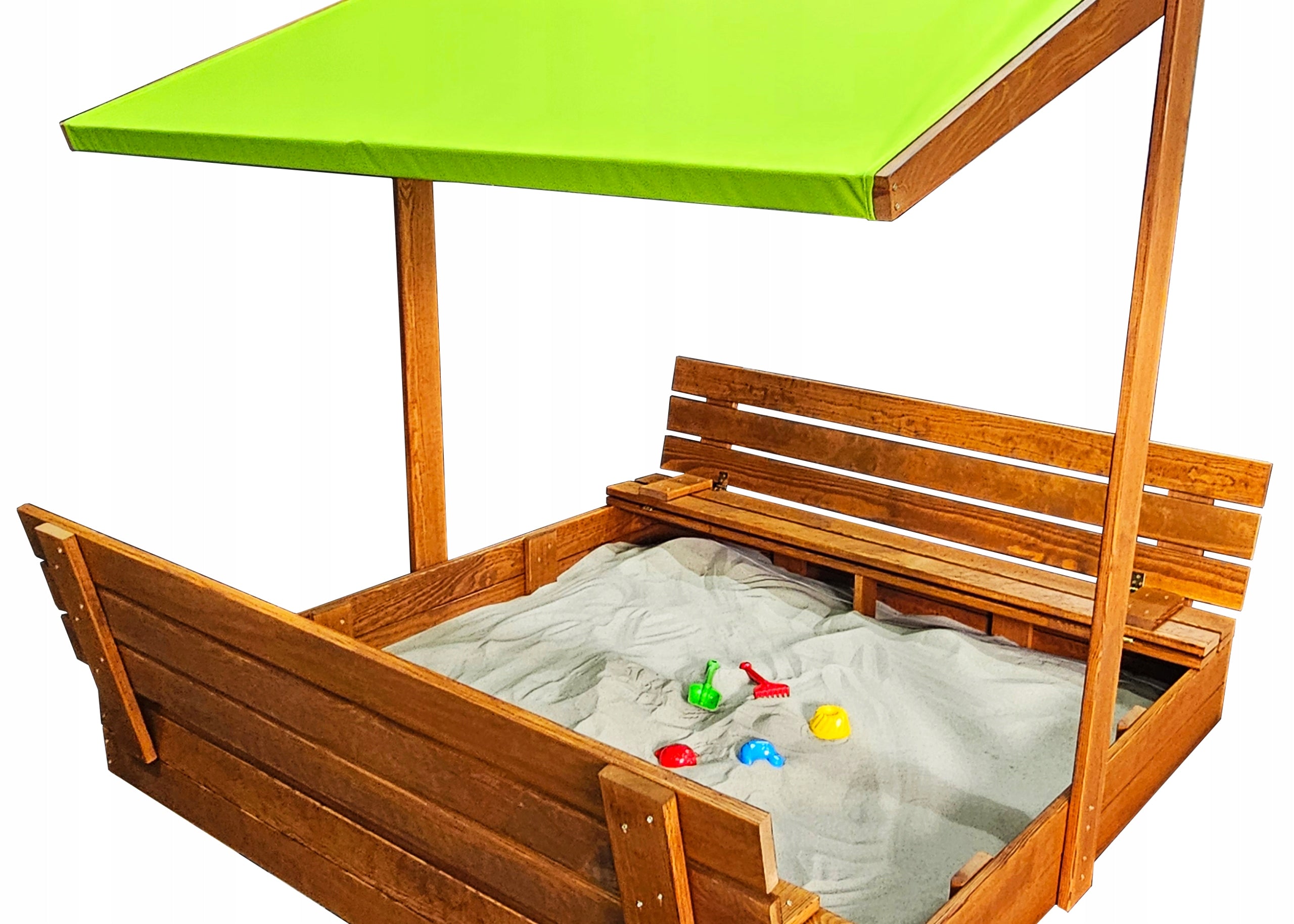 SANDBOX 150X150 WOODEN WITH CANOPY BENCHES 2X PAINTED MANUFACTURER Length 150 cm