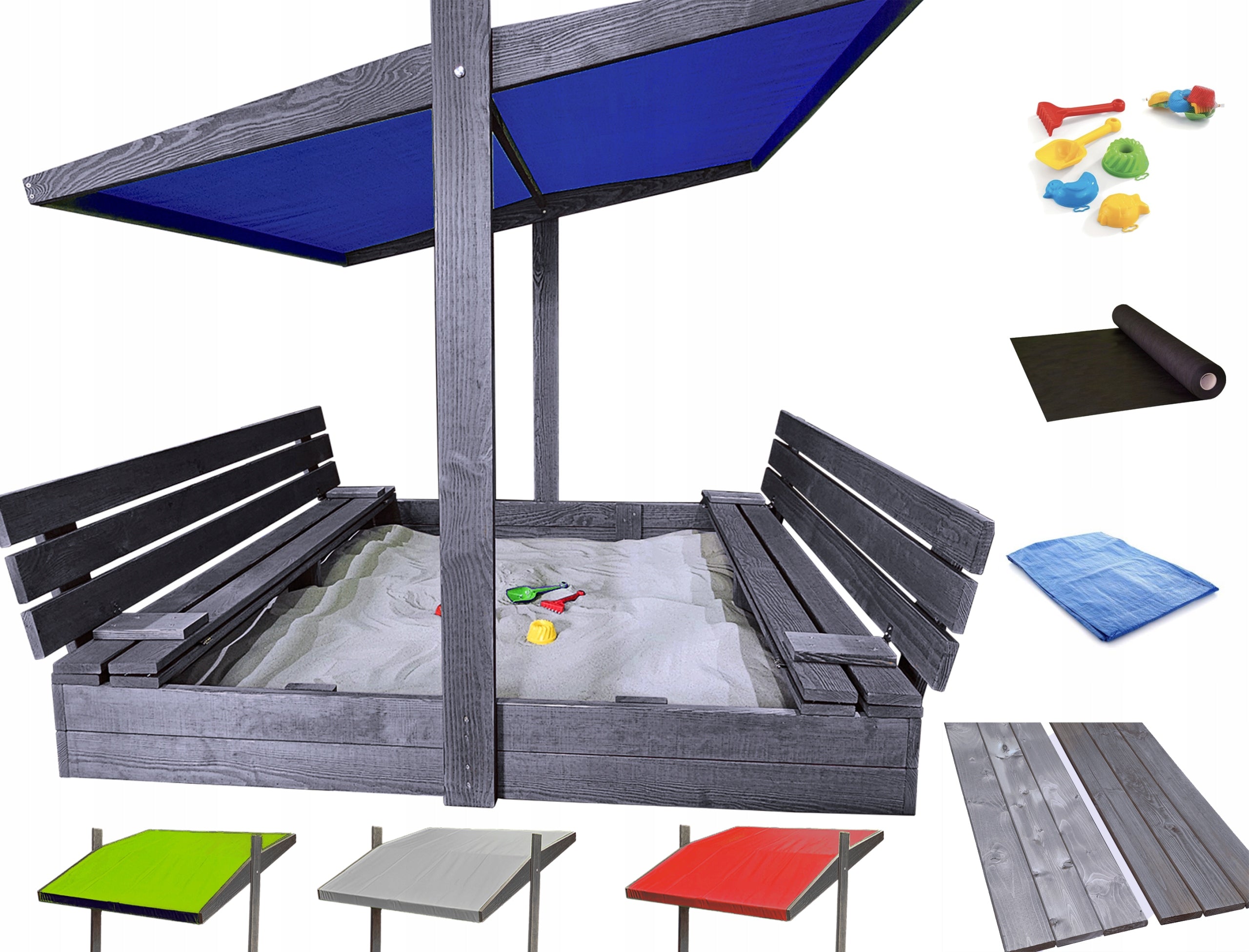 SANDBOX 150X150 WOODEN WITH CANOPY BENCHES 2X PAINTED MANUFACTURER