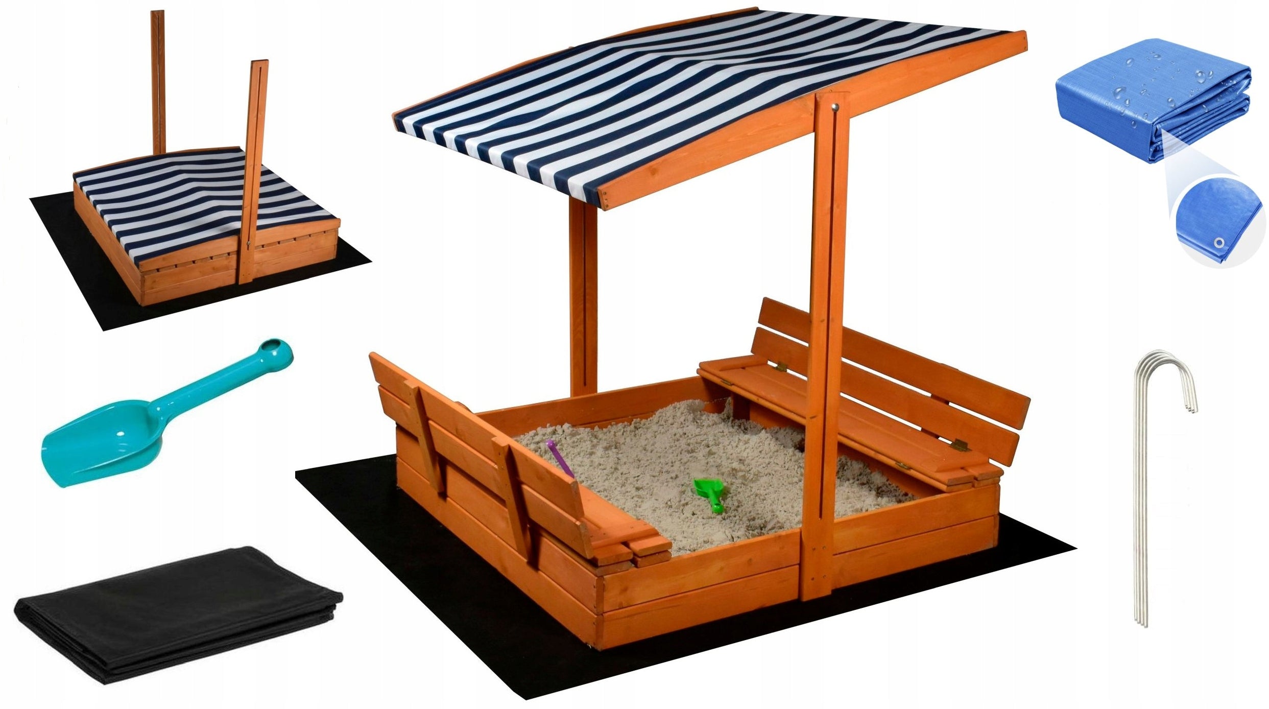 SANDBOX CLOSED SAND WOODEN TOYS FOR CHILDREN GARDEN CANOPY Length 120 cm