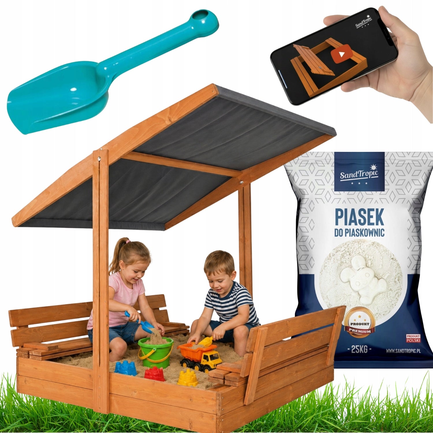 SANDBOX CLOSED SAND WOODEN TOYS FOR CHILDREN GARDEN CANOPY