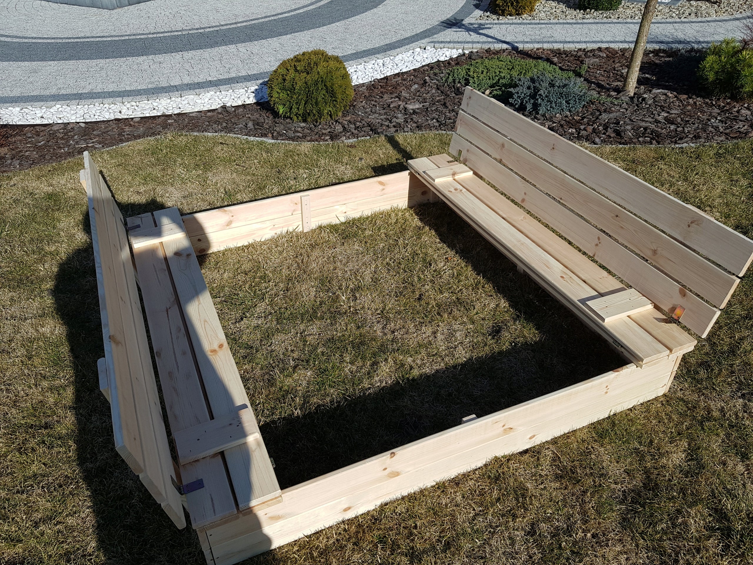 SANDBOX CLOSED WOODEN BENCHES LARGE 150x150 SMOOTH BOARDS Color beige