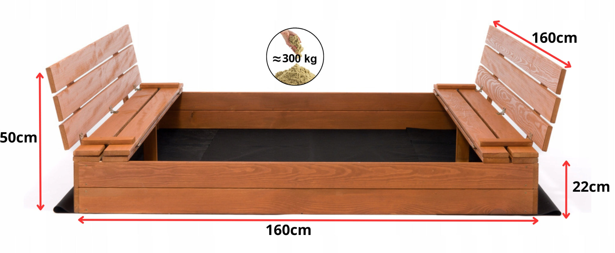 SANDBOX CLOSED WOODEN IMPREGNATED WITH BENCHES EXTRA LARGE 160x160cm Kid's age 12＋ months