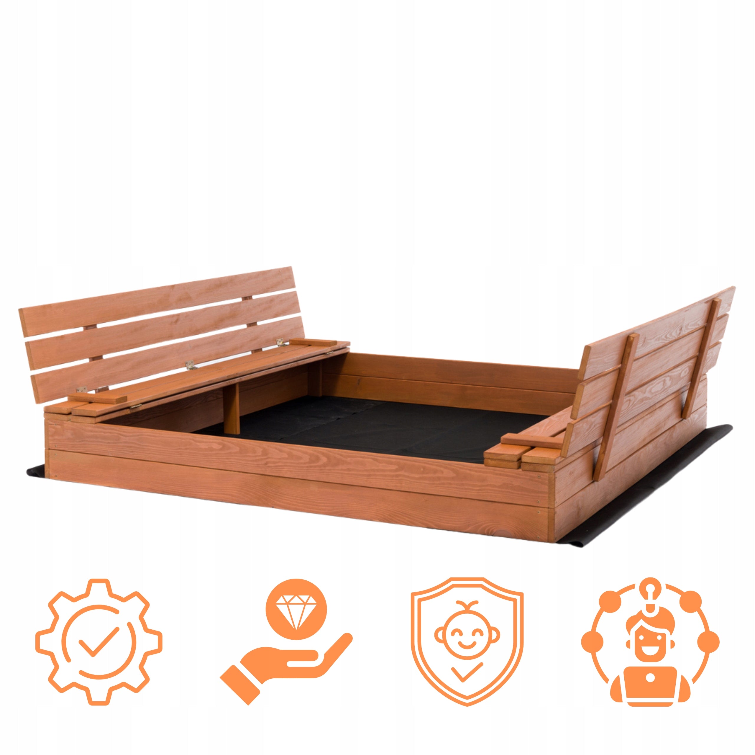 SANDBOX CLOSED WOODEN IMPREGNATED WITH BENCHES EXTRA LARGE 160x160cm Manufacturer code Piaskownica 160 Zamykana Impregnowana