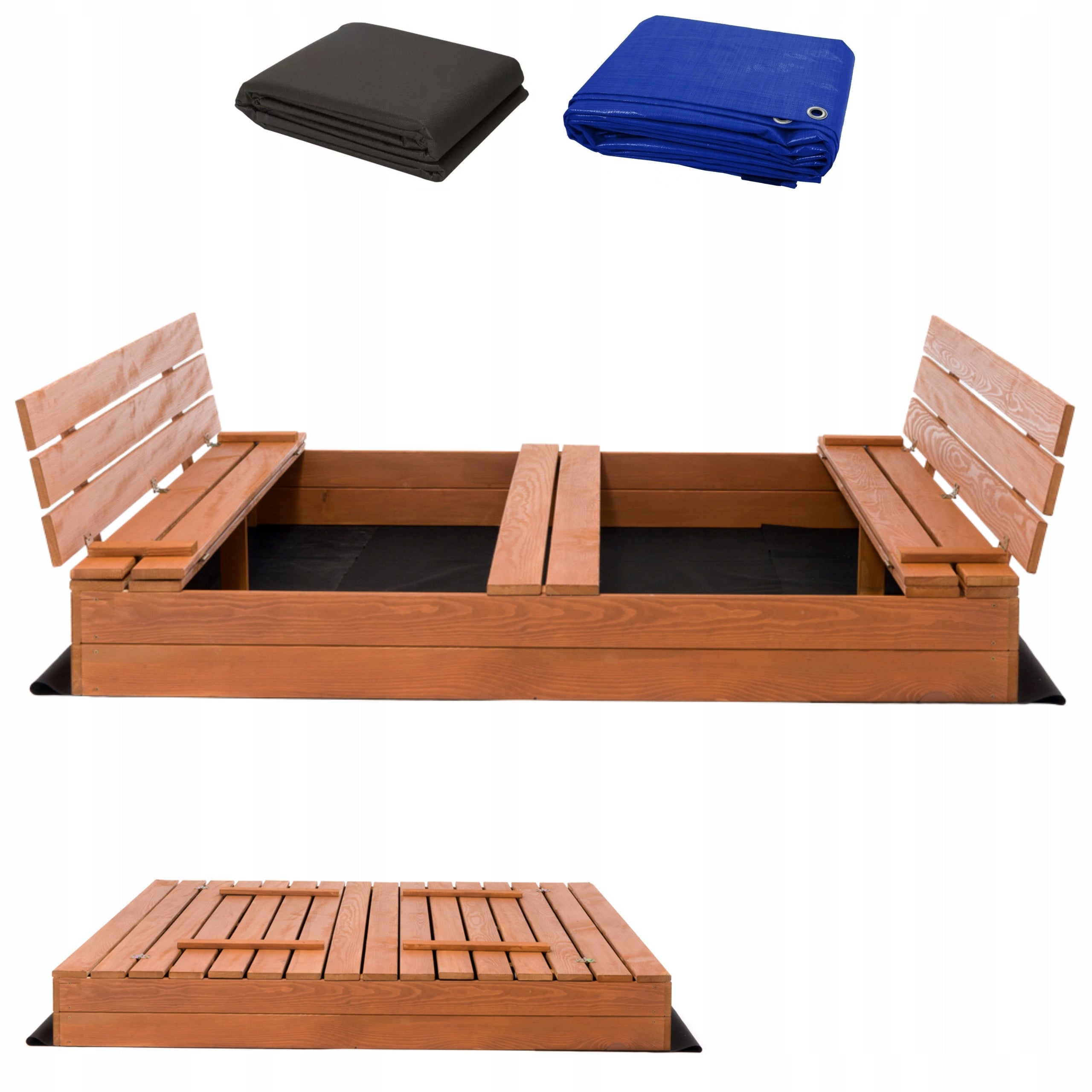 SANDBOX CLOSED WOODEN IMPREGNATED WITH BENCHES EXTRA LARGE 160x160cm
