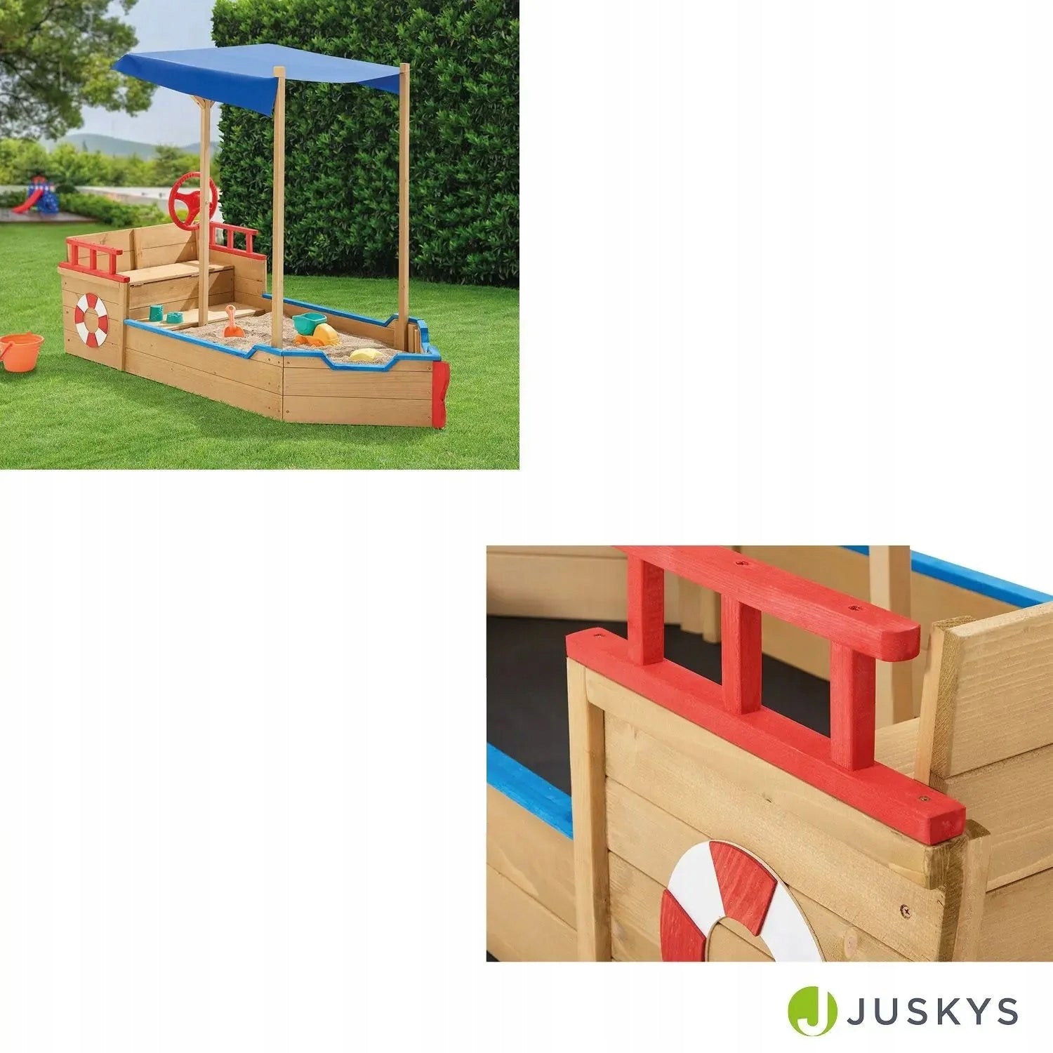 SANDBOX GARDEN PIRATE SHIP WITH CANOPY BENCH LARGE FOR CHILDREN Brand Juskys