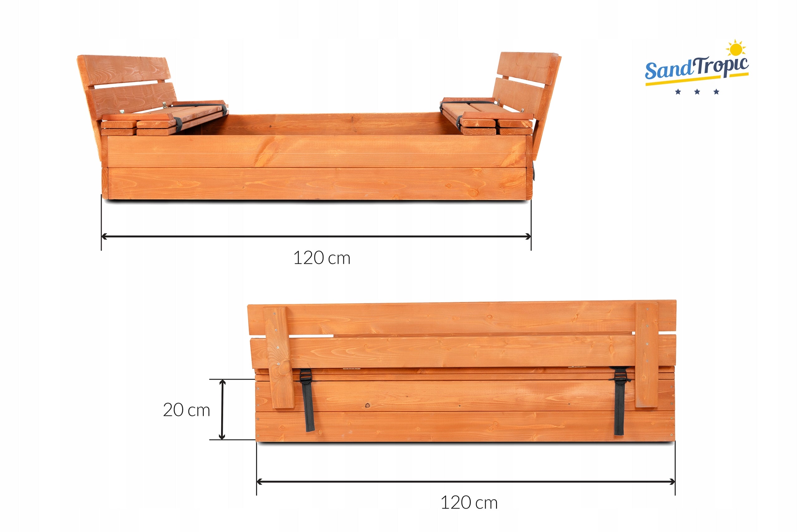 SANDBOX IMPREGNATED WOODEN 120 CLOSED VIDEO BENCHES 3D CERTIFICATE Length 120 cm