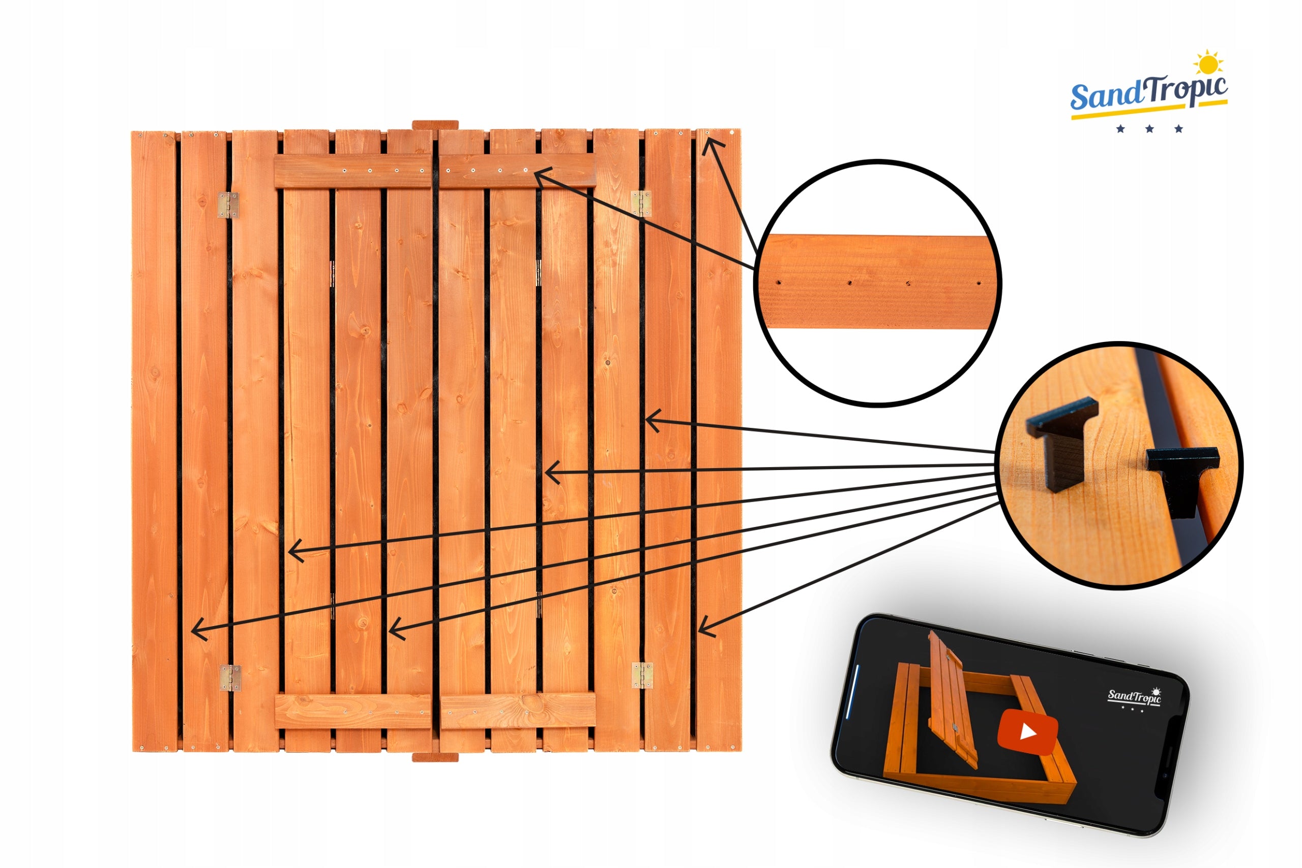 SANDBOX IMPREGNATED WOODEN 120 CLOSED VIDEO BENCHES 3D CERTIFICATE Manufacturer code Piaskownica z certyfikatem 120cm