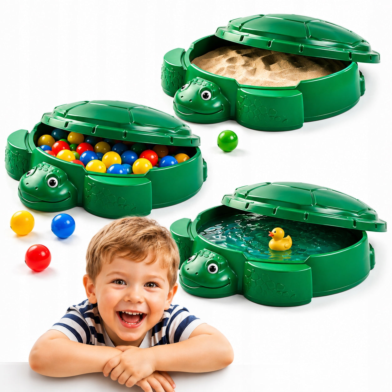 SANDBOX LITTLE TIKES FOR CHILDREN TURTLE GREEN WITH LID AND SEAT
