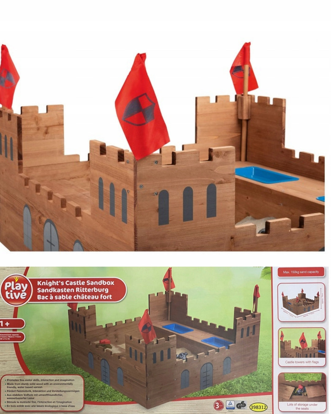 SANDBOX PLAYTIVE WOODEN KNIGHT'S CASTLE CAPACITY 150 KG WITH SEATS Manufacturer code PIASKOWNICA OGRODOWA