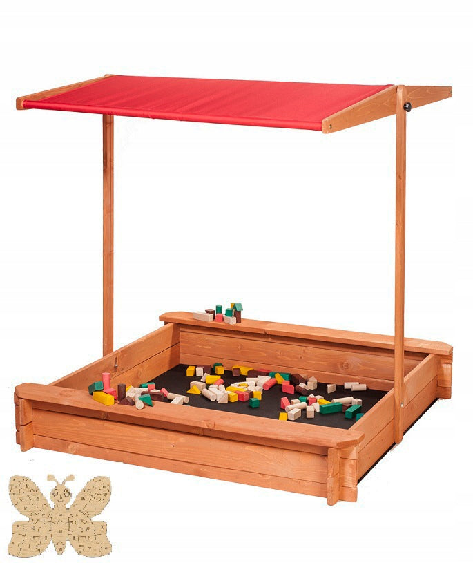 SANDBOX WITH A ROOF FOR CHILDREN, CLOSED, IMPREGNATED, WITH FREEBIE BENCHES
