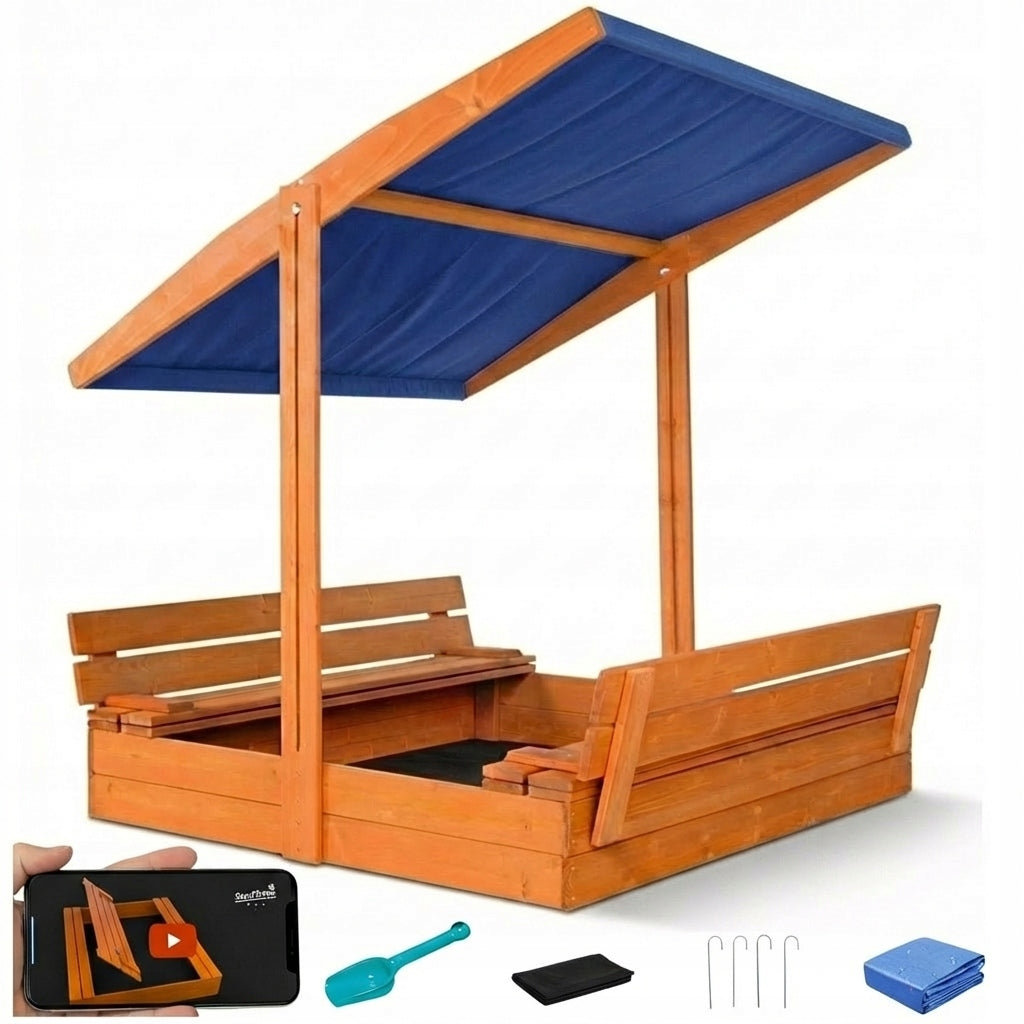 SANDBOX WITH VISOR IMPREGNATED WOODEN 120 CLOSED 3D VIDEO BENCHES