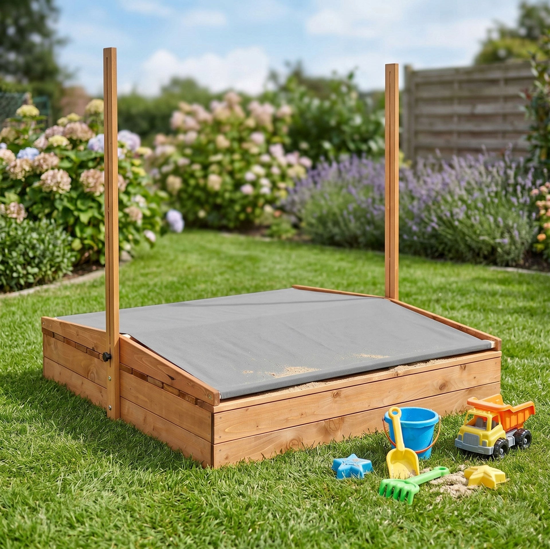 SANDBOX WITH VISOR IMPREGNATED WOODEN CLOSED 120 cm MANUFACTURER Kind wooden