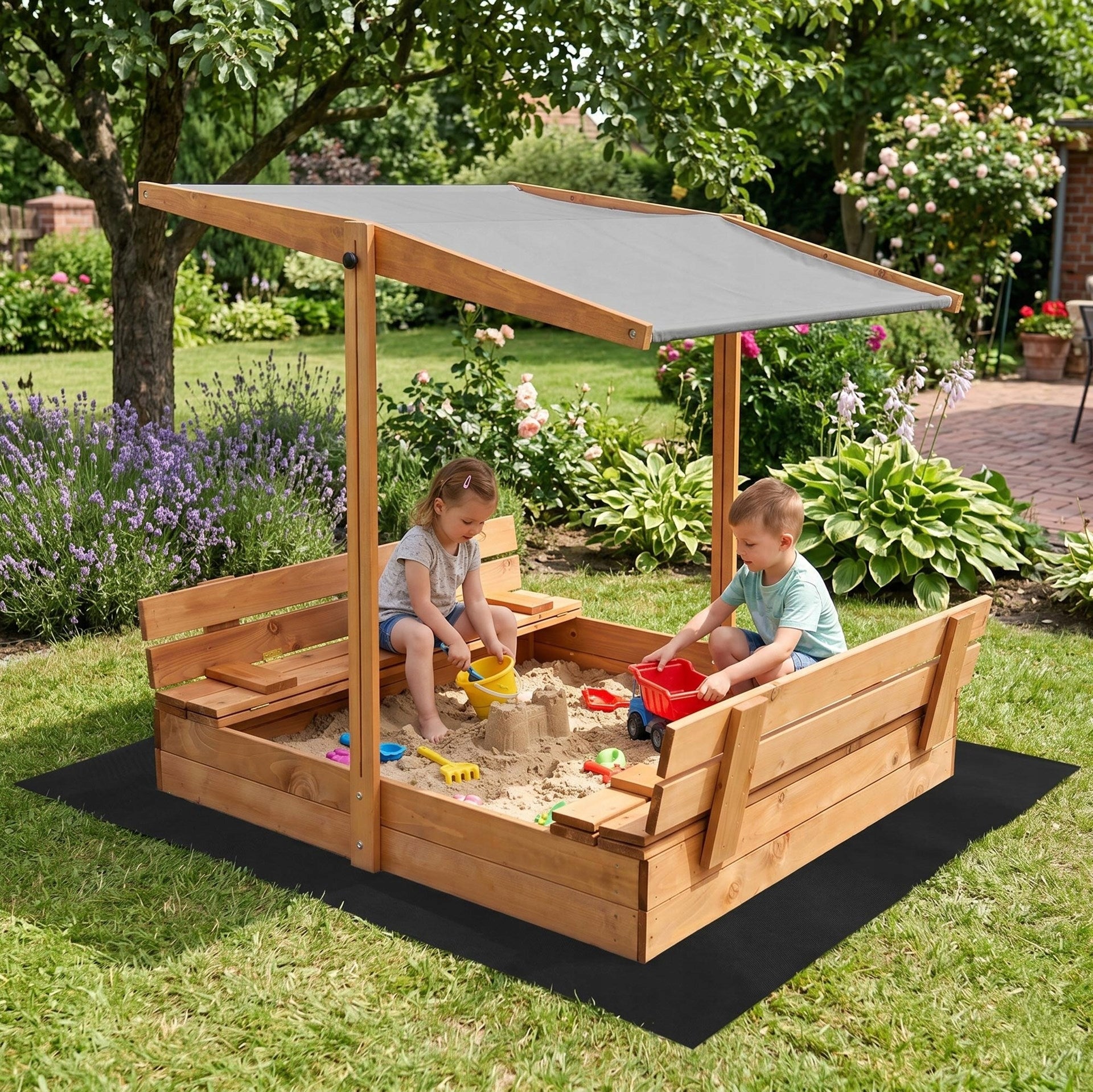 SANDBOX WITH VISOR IMPREGNATED WOODEN CLOSED 120 cm MANUFACTURER Packaging status original