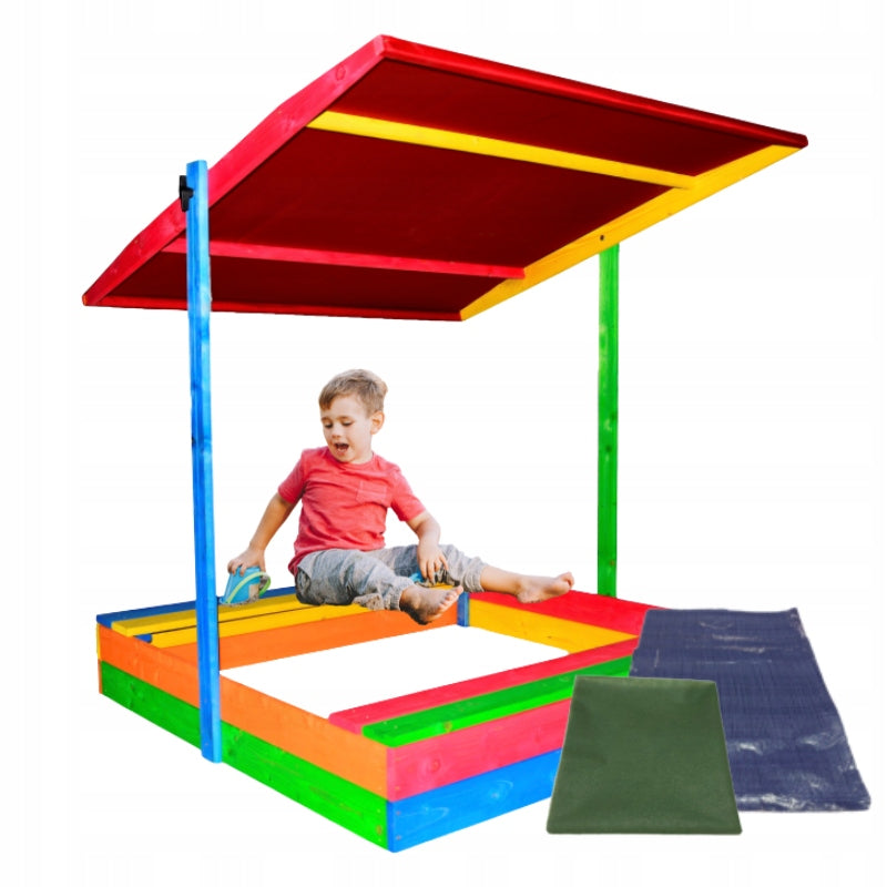 SANDBOX WITH VISOR WOODEN 120x120 ECOLOGICAL COLORED OR BROWN