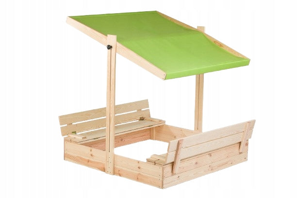 SANDBOX WITH VISOR WOODEN CLOSED 120 WITH BENCHES - POLISH MANUFACTURER Kind wooden