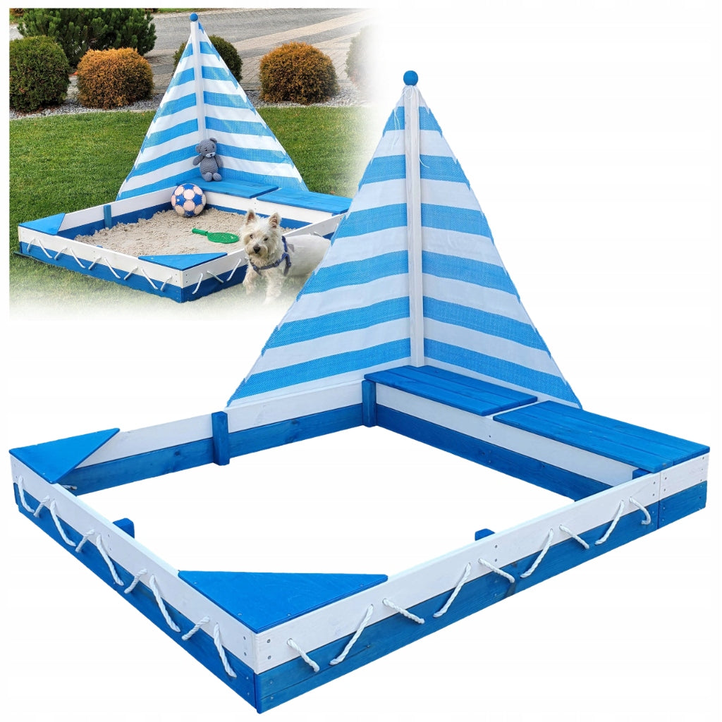 SANDBOX WOODEN LARGE FOR CHILDREN SAILBOAT WITH BENCHES BLUE AND WHITE EAN (GTIN) 5906688871916