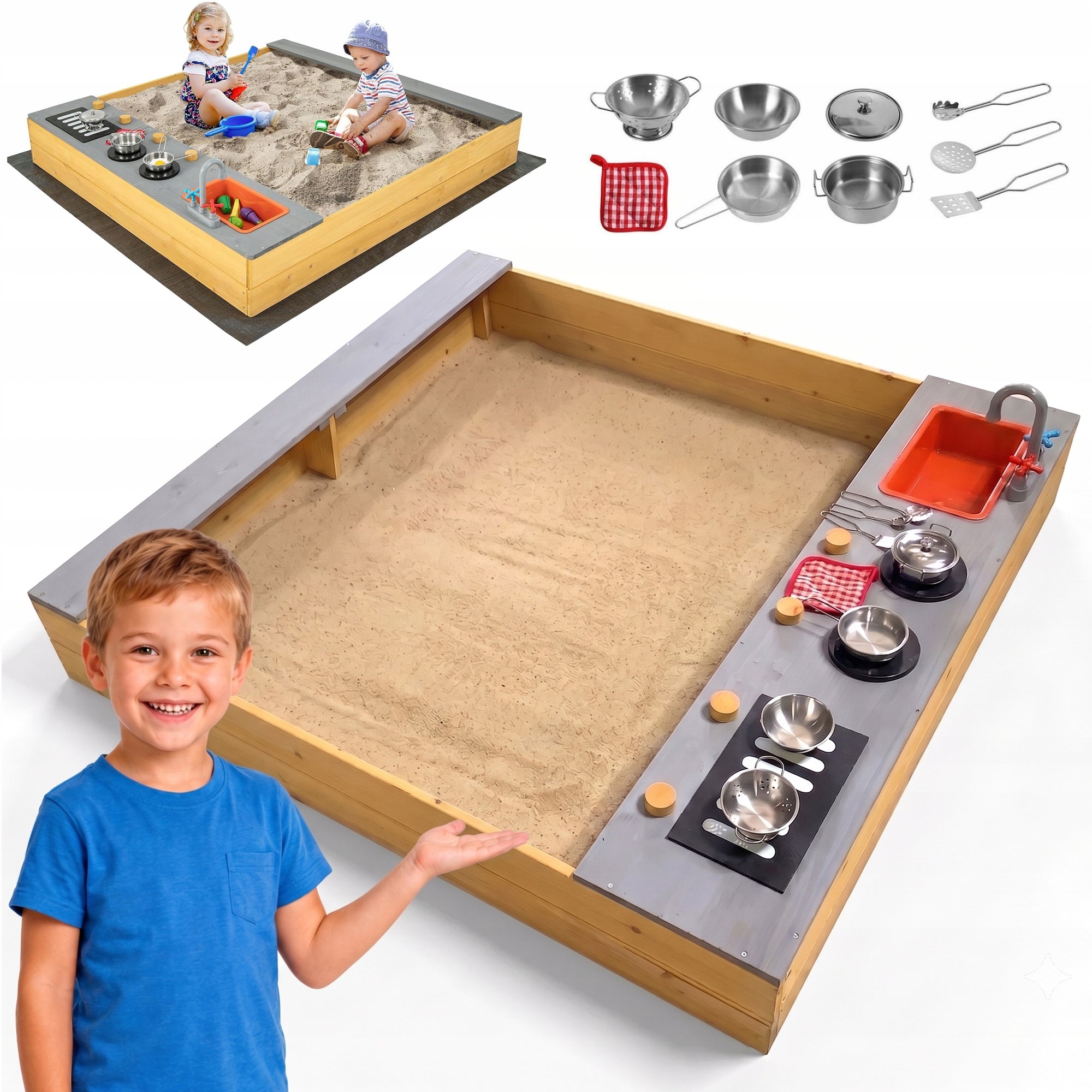 SANDBOX WOODEN MUD KITCHEN FOR CHILD ACCESSORIES TAP FOR PLAY