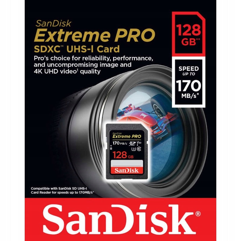 SANDISK 128 GB SD SDXC EXTREME PRO C10 UHS-I U3 170MB/s memory card Manufacturer SanDisk