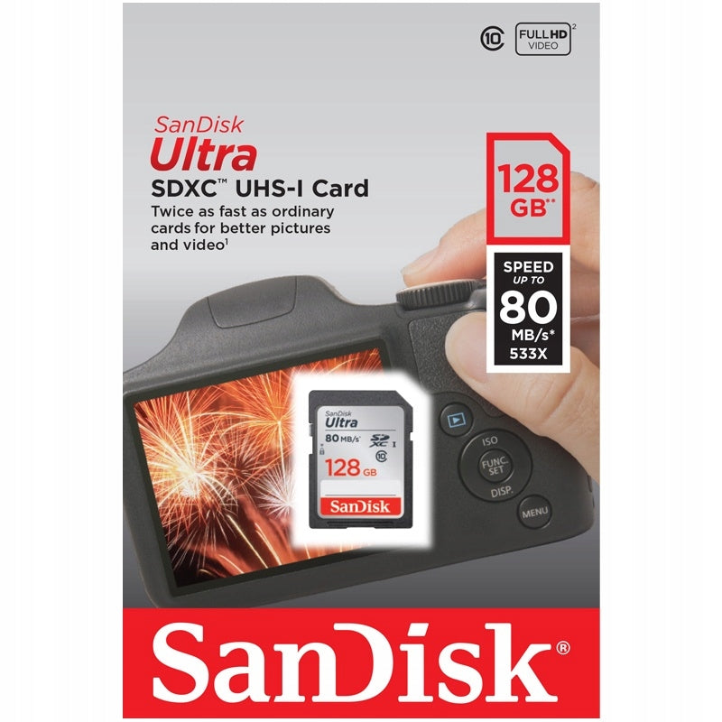 SANDISK 128GB SD SDXC Class 10 ULTRA 80MB/s UHS-1 Card type SDXC