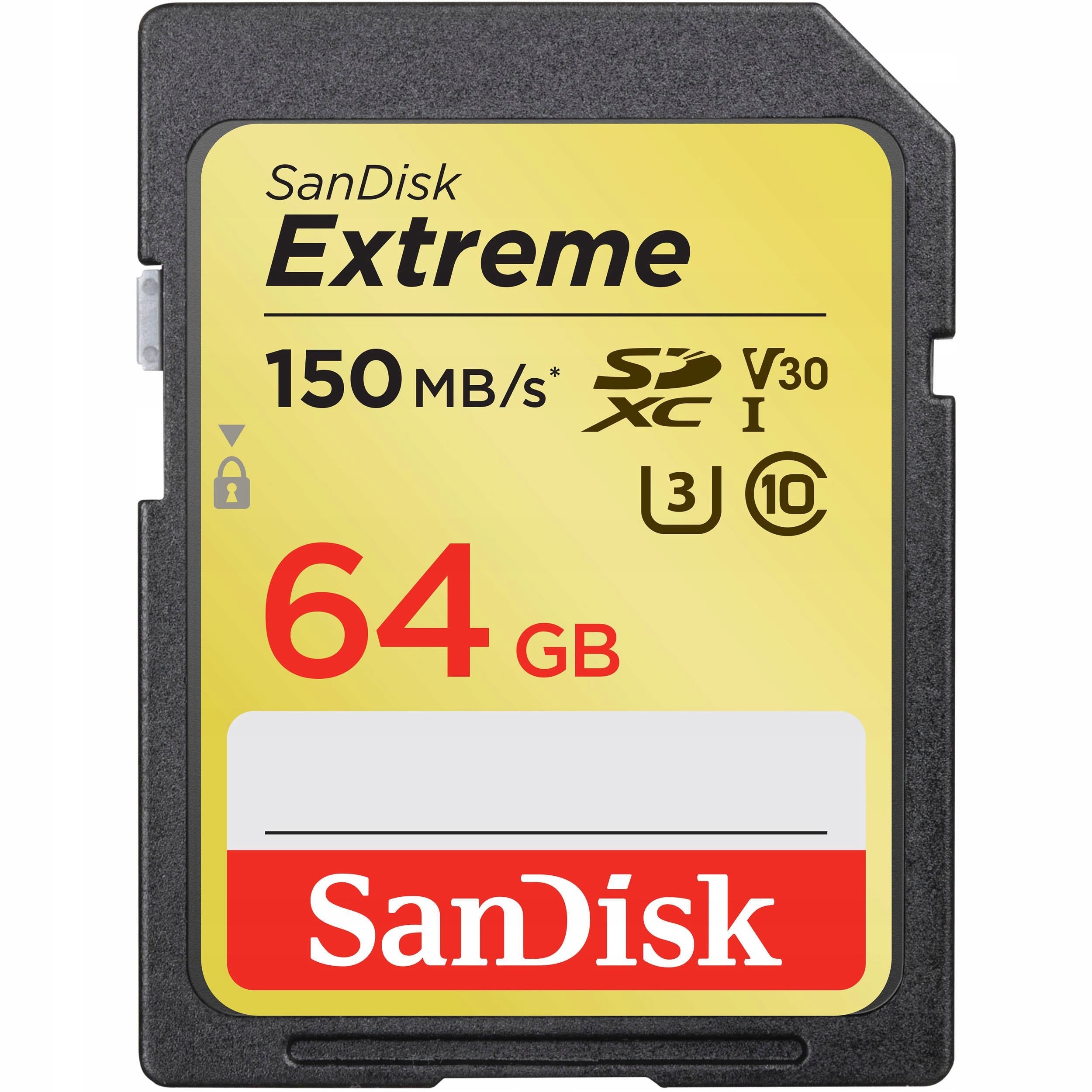 SANDISK 64GB SD SDXC Class 10 EXTREME 150MBs UHS-I U3 memory card Manufacturer SanDisk