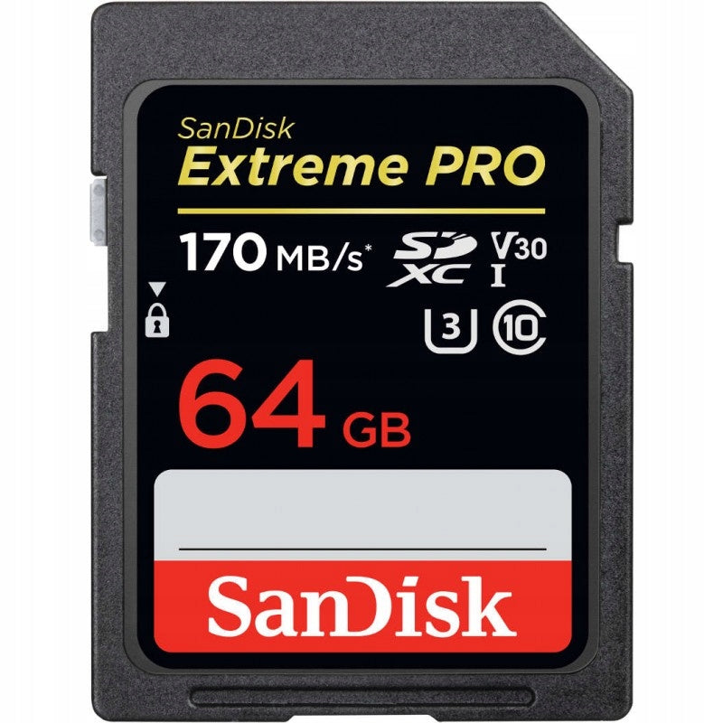 SANDISK 64GB SDXC Extreme Pro Memory Card - UHS-I U3 - V30 - 170MB/s Manufacturer SanDisk