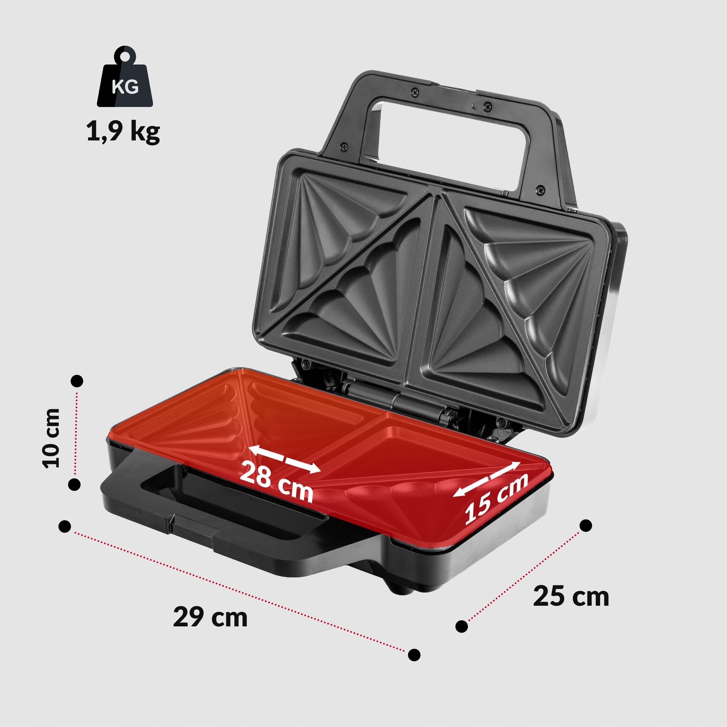 SANDWICH TOASTER GRILL SANDWICH COATING NON-STICK POWER 1500 Dominant color silver
