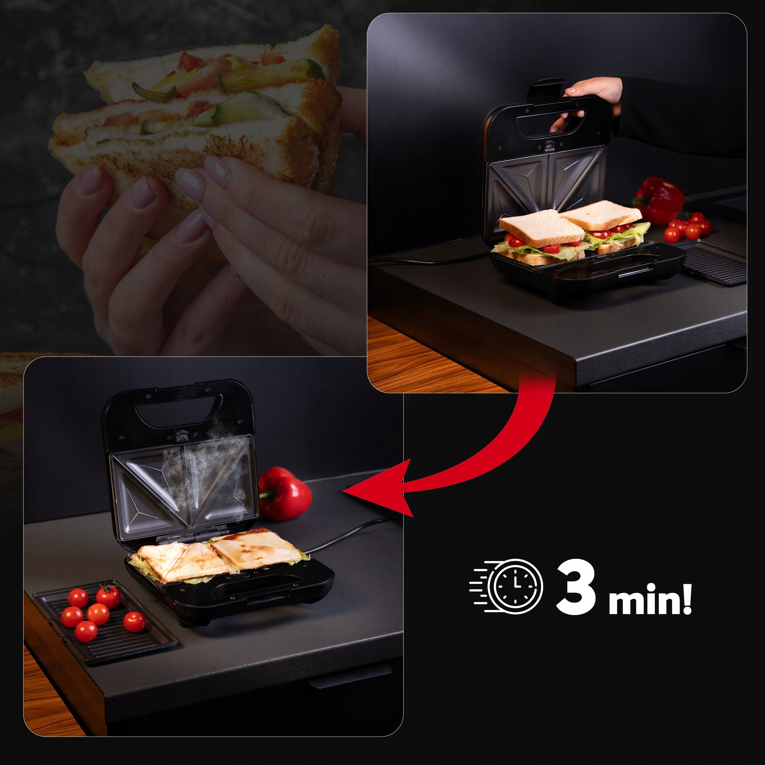 SANDWICH TOASTER SANDWICH GRILL WAFFLE IRON 3IN1 LARGE STRONG 1200 Power rating 800 W