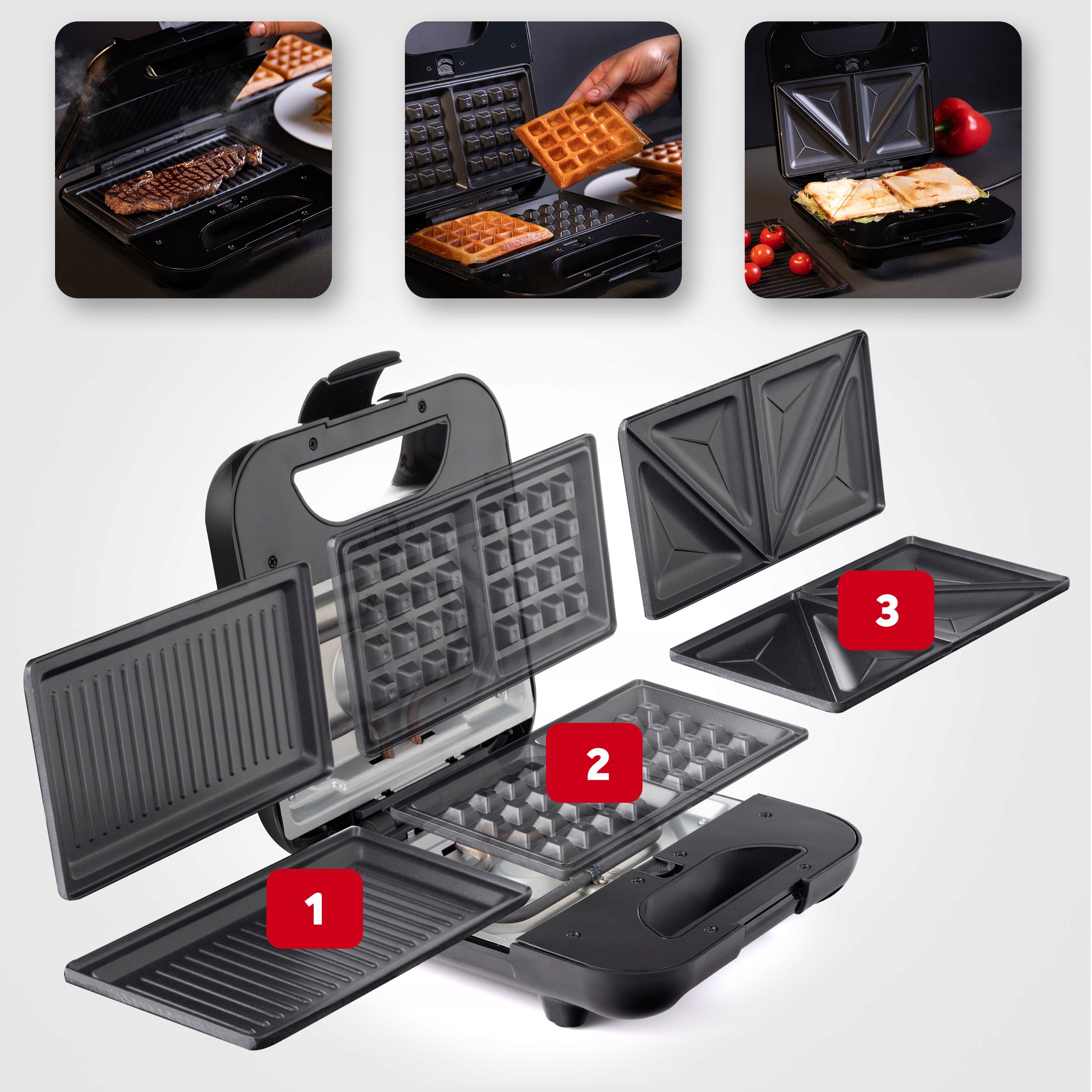 SANDWICH TOASTER SANDWICH GRILL WAFFLE IRON 3IN1 LARGE STRONG 1200 Power rating 800 W