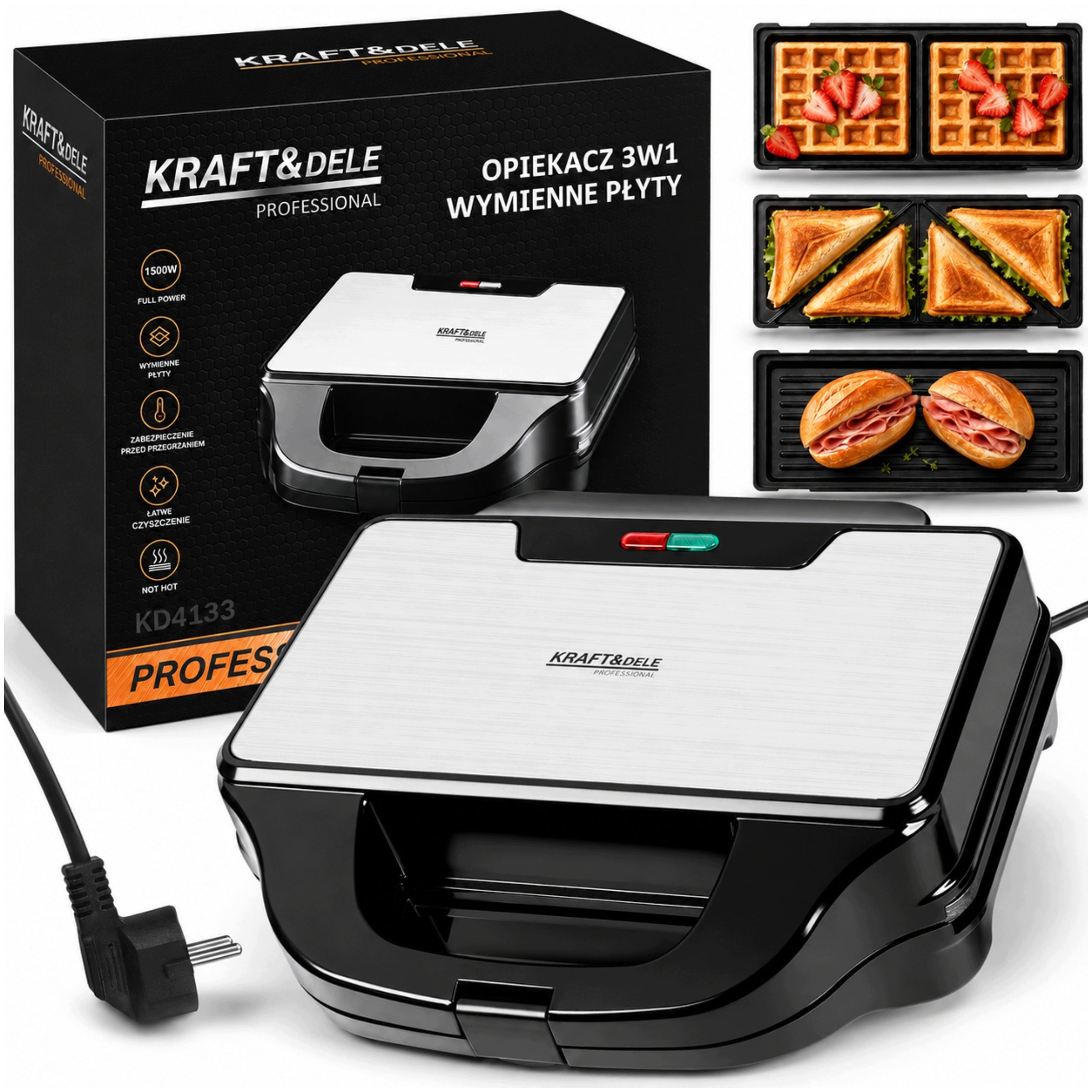 SANDWICH TOASTER WAFFLE MAKER GRILL 3IN1 TOASTER SANDWICH TOAST 1500W STRONG