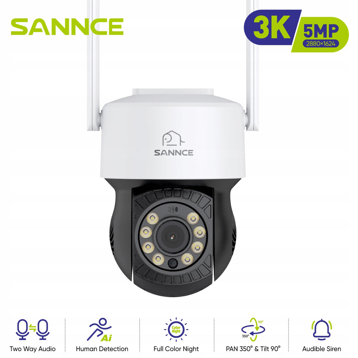 SANNCE 5MP WiFi Security Camera,Wireless IP Camera, AI Human Detection