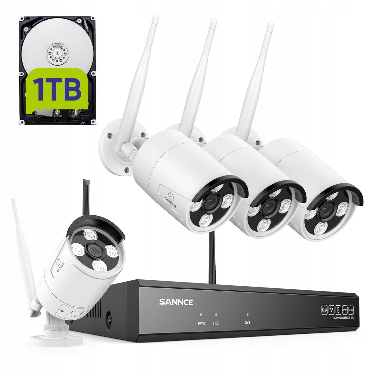 SANNCE Outdoor WLAN Camera Kit 5MP 10CH NVR 1TB 4x3MP AI Detection