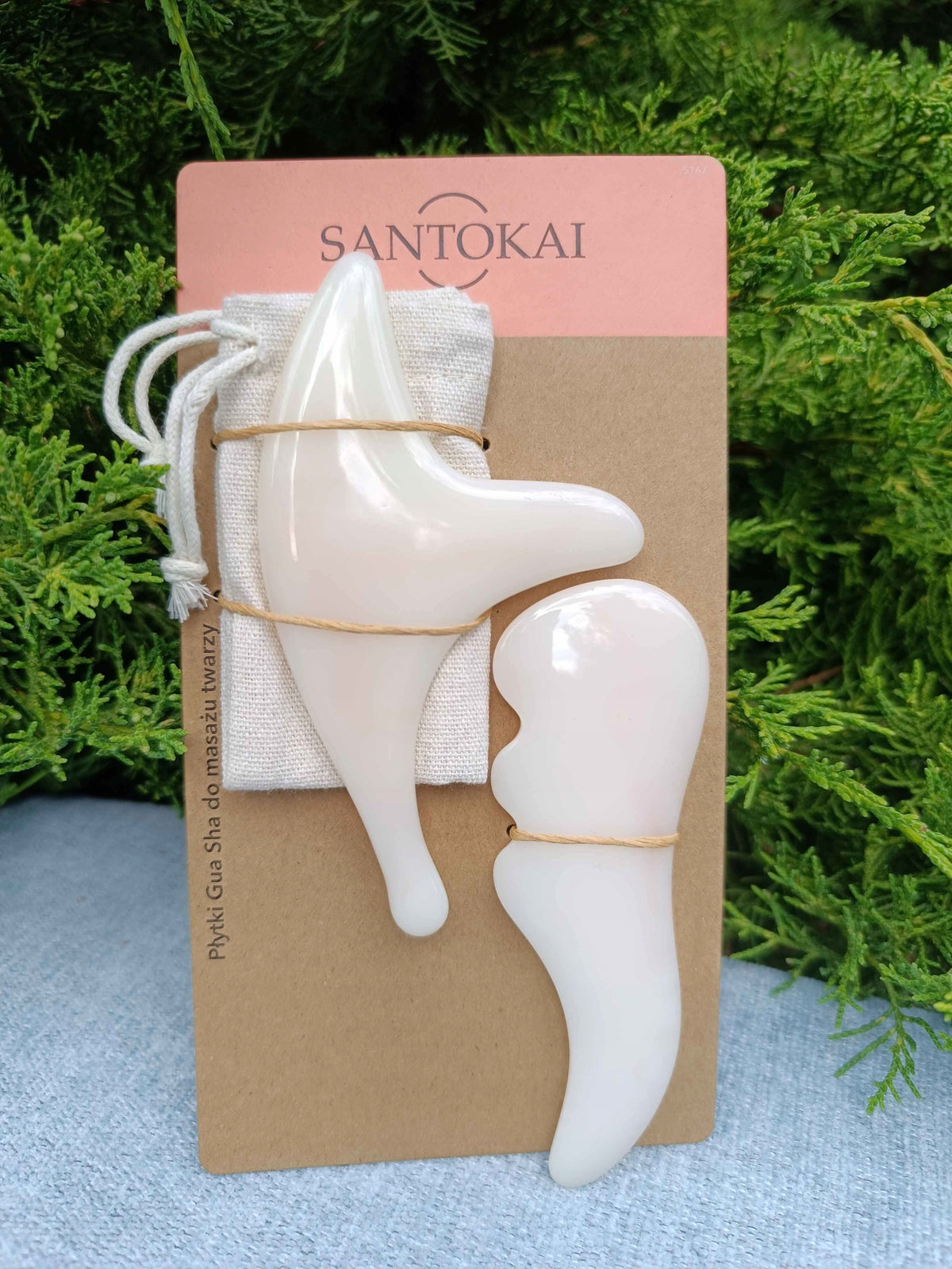 SANTOKAI Gua Sha Tiles, Face Lymphatic Massage + Cotton Bag Packaging status original