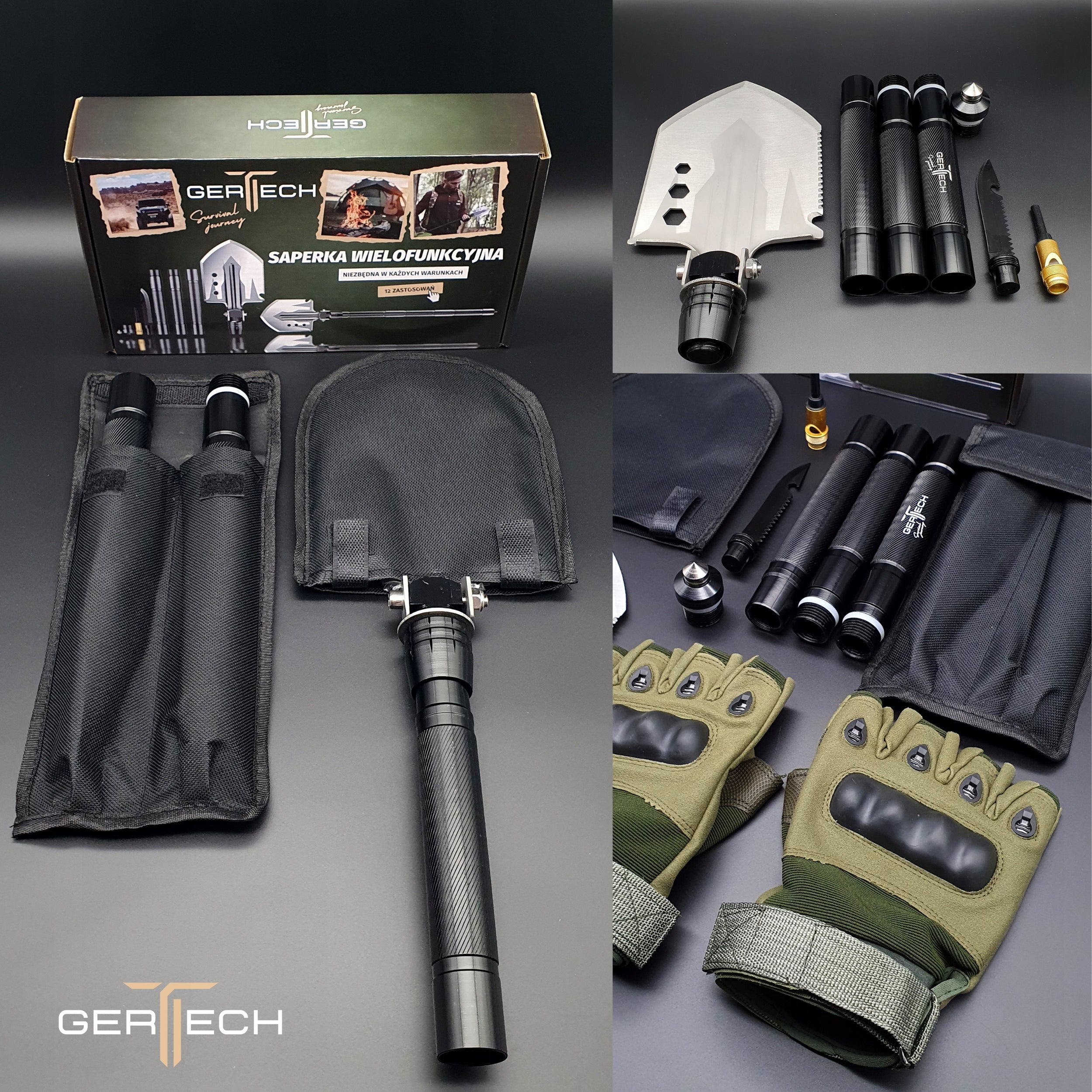 SAPPER FOLDING MILITARY TACTICAL KNIFE Multifunctional shovel 16in1 GERTECH Manufacturer code SAPERKA WIELOFUNKCYJNA GERTECH SURNIVAL