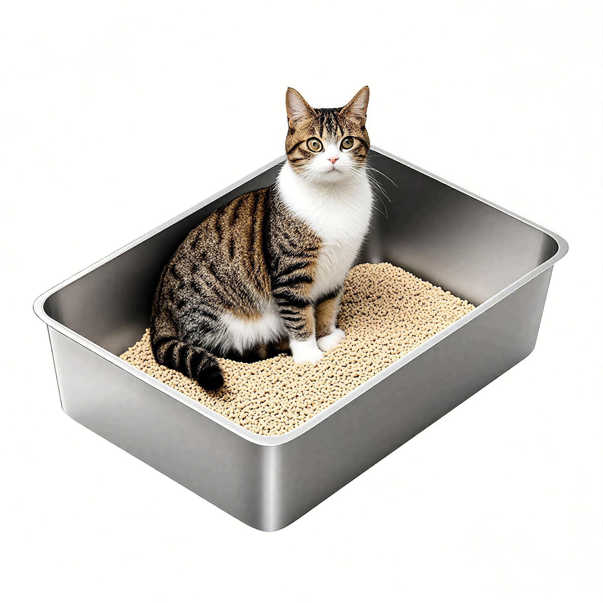 SAROSORA STAINLESS STEEL CAT LITTER BOX LARGE METAL TOILET XXL FOR