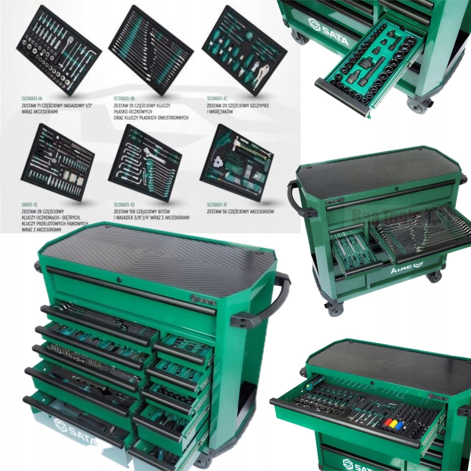 SATA CABINET TOOL TROLLEY GREEN 11 DRAWERS WITH EQUIPMENT 503el. Packaging status original