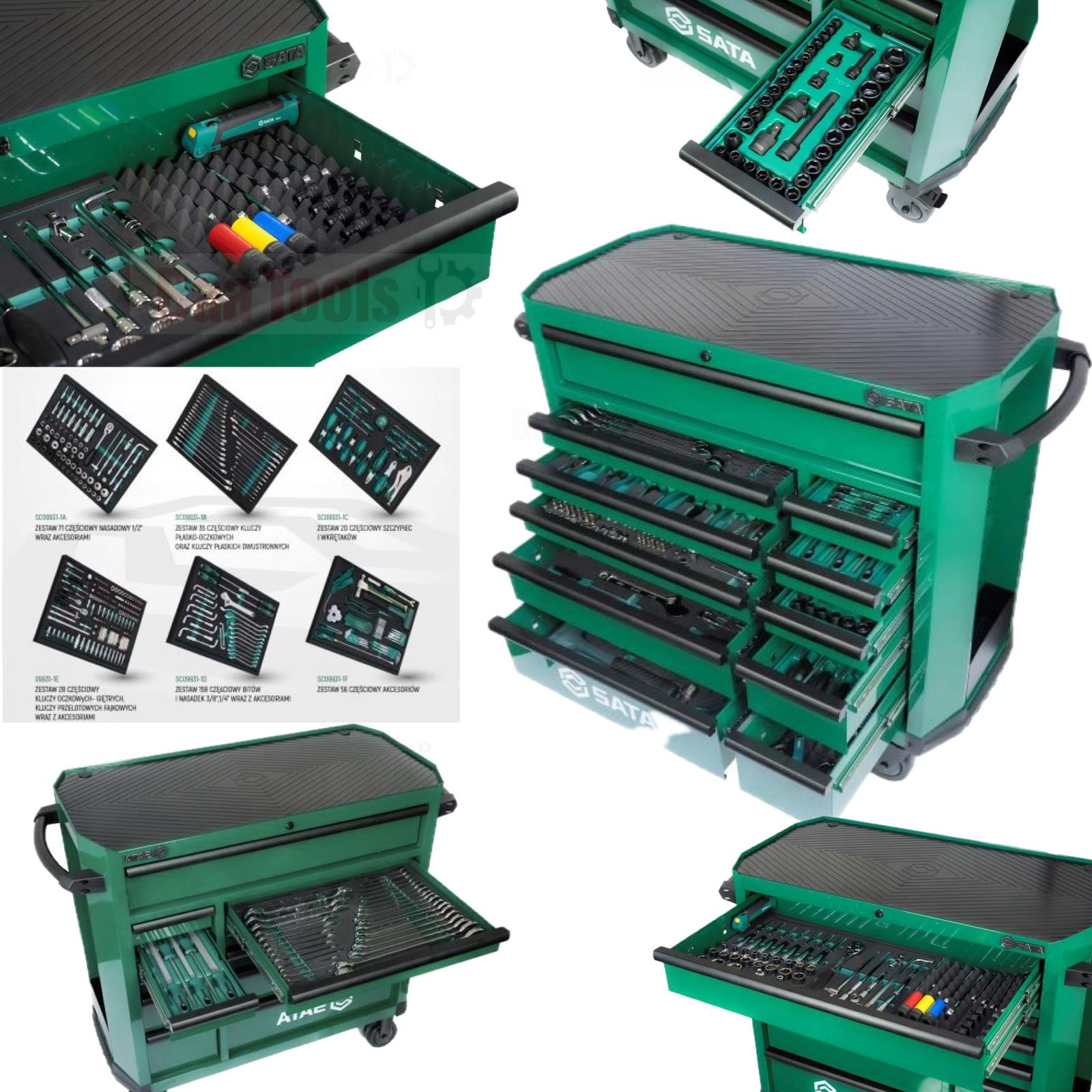 SATA CABINET TOOL TROLLEY GREEN 11 DRAWERS WITH EQUIPMENT 503el.