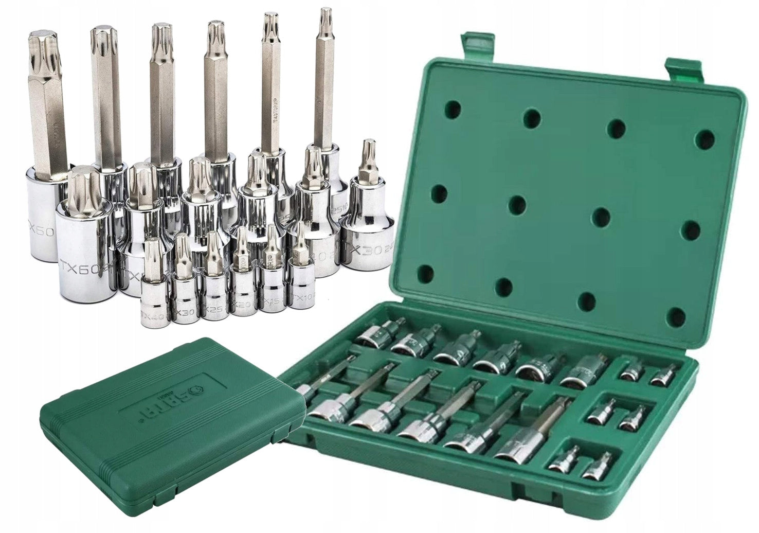 SATA SET OF 18 SOCKETS BIT 1/4", 1/2" TORX WRENCHES ST09052SJ
