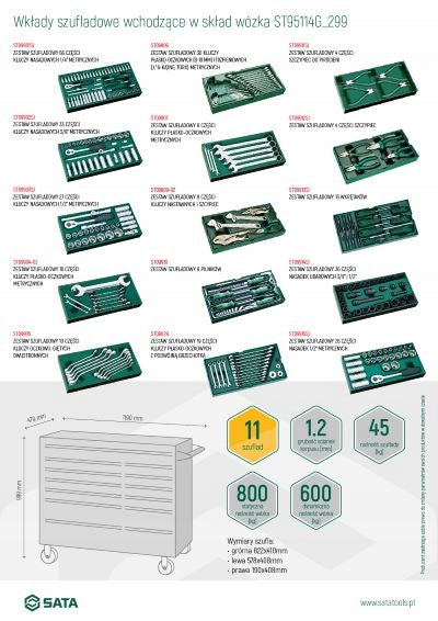 SATA TOOL CART WORKSHOP CABINET PRO 11 DRAWERS + 299el. tools Brand SATA
