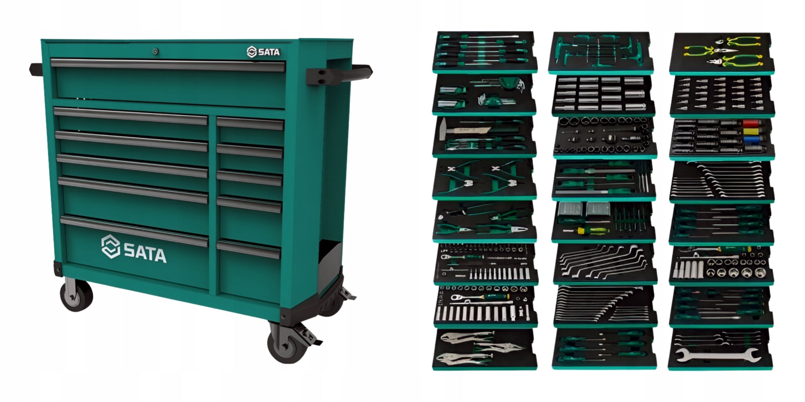 SATA TROLLEY BLACK TOOL SERVICE CABINET WITH EQUIPMENT 452el. Number of drawers 10 and more