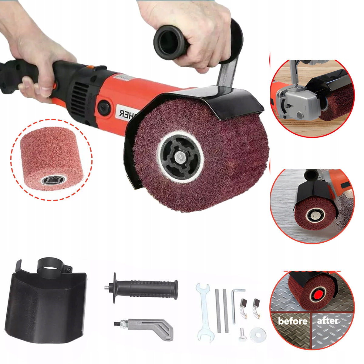 SATIN CYLINDRICAL GRINDER FOR WOOD STEEL RENOVATION + 1xBRUSH
