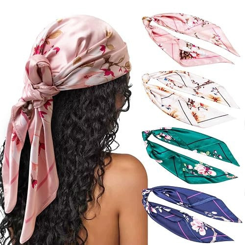 SATIN SCARVES WOMEN SQUARE SILK BEACH PATTERNS 4 PCS. for home Brand no brand