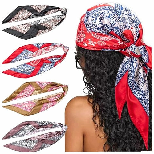 SATIN SCARVES WOMEN SQUARE SILK BEACH PATTERNS 4 PCS. for home