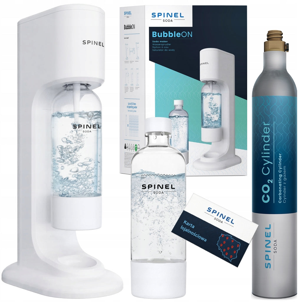SATURATOR SPINEL SODA BubbleON WHITE FOR WATER GASSING BOTTLE 1L + CARTRIDGE